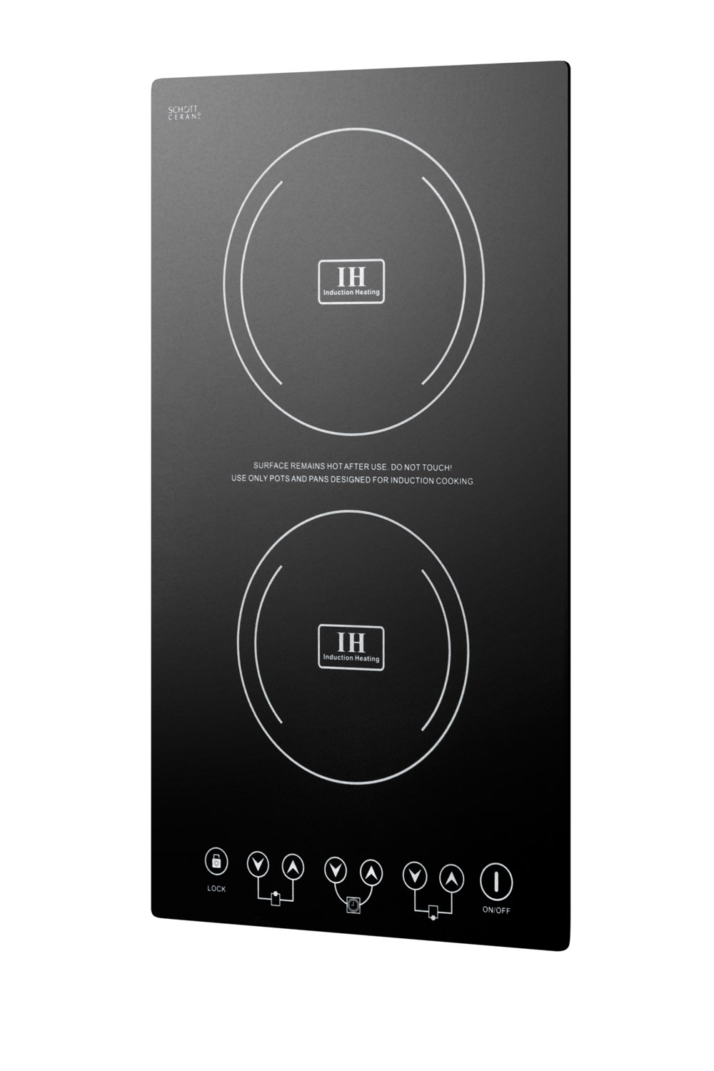 Built-in induction cooktop with two zones, 3100 Watts, 220 Volts, and Black Ceran smooth-top finish